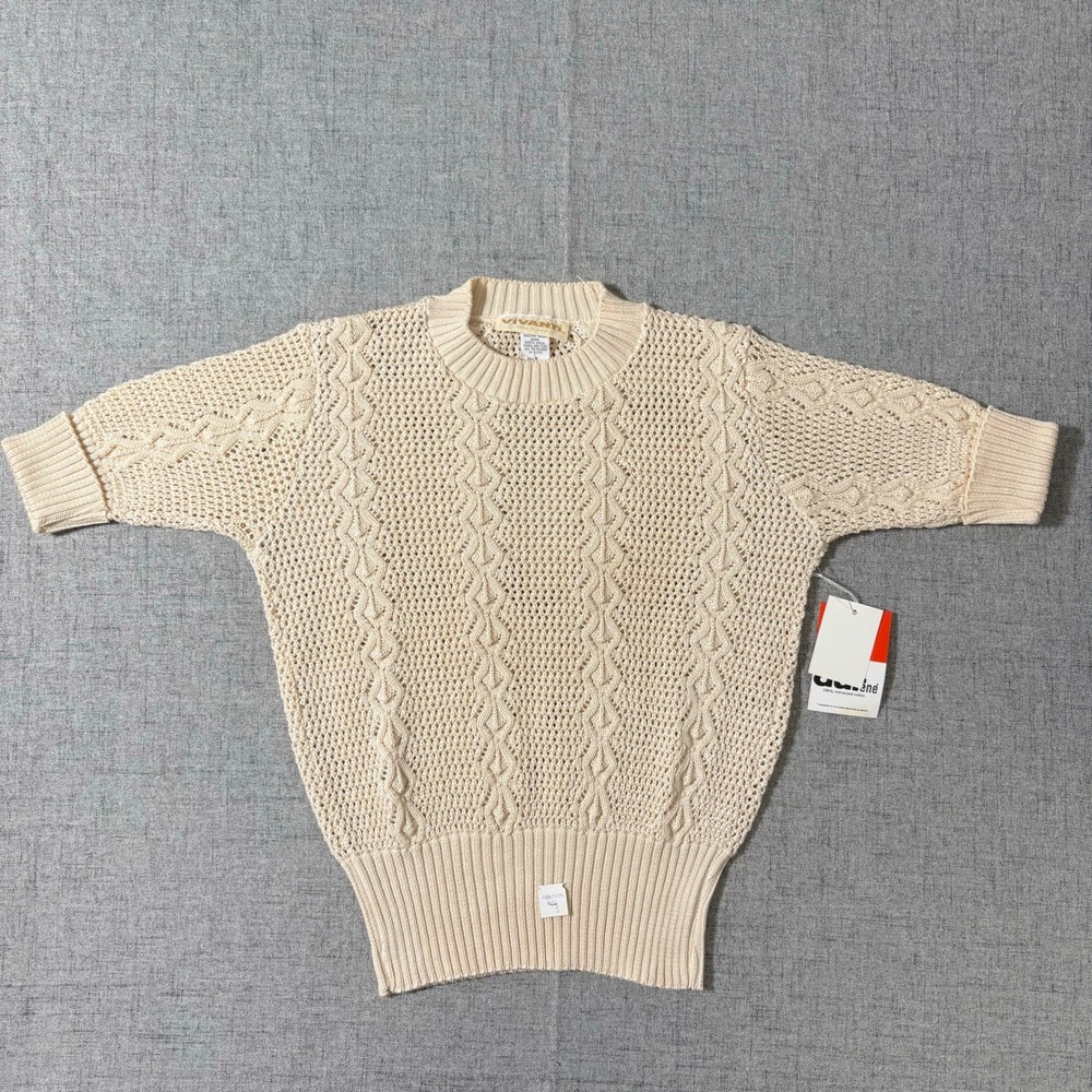Vintage Vivanti Short Sleeve Cable Knit Sweater Durene Cotton Cream Small NWT